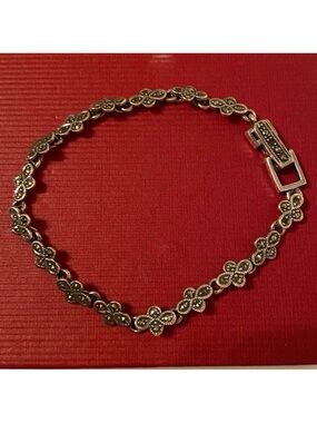 MT BRACELET 925 STERLING SILVER MARCASITE LINKS 9.2g 7.5” SIGNED
